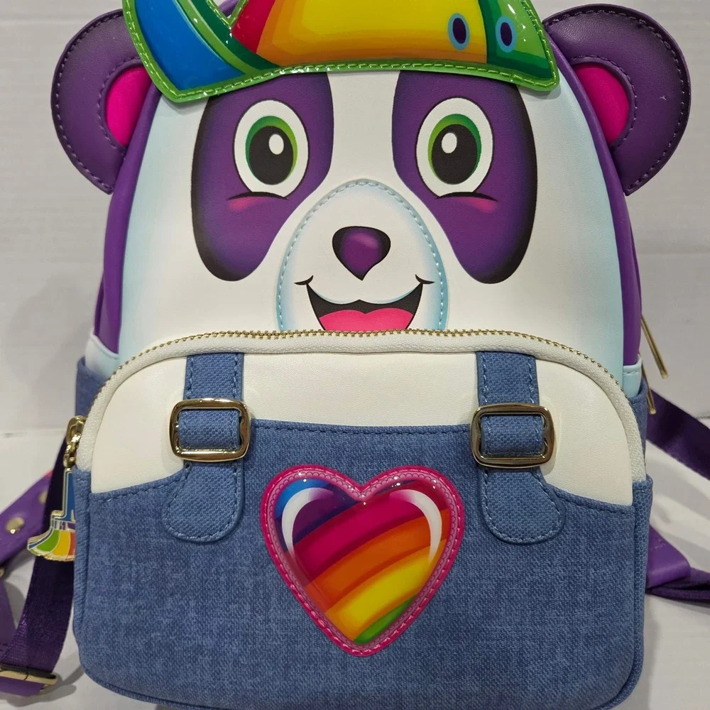 Lisa Frank Loungefly Forrest the Panda Mini Backpack Rainbow Denim Purple Bag